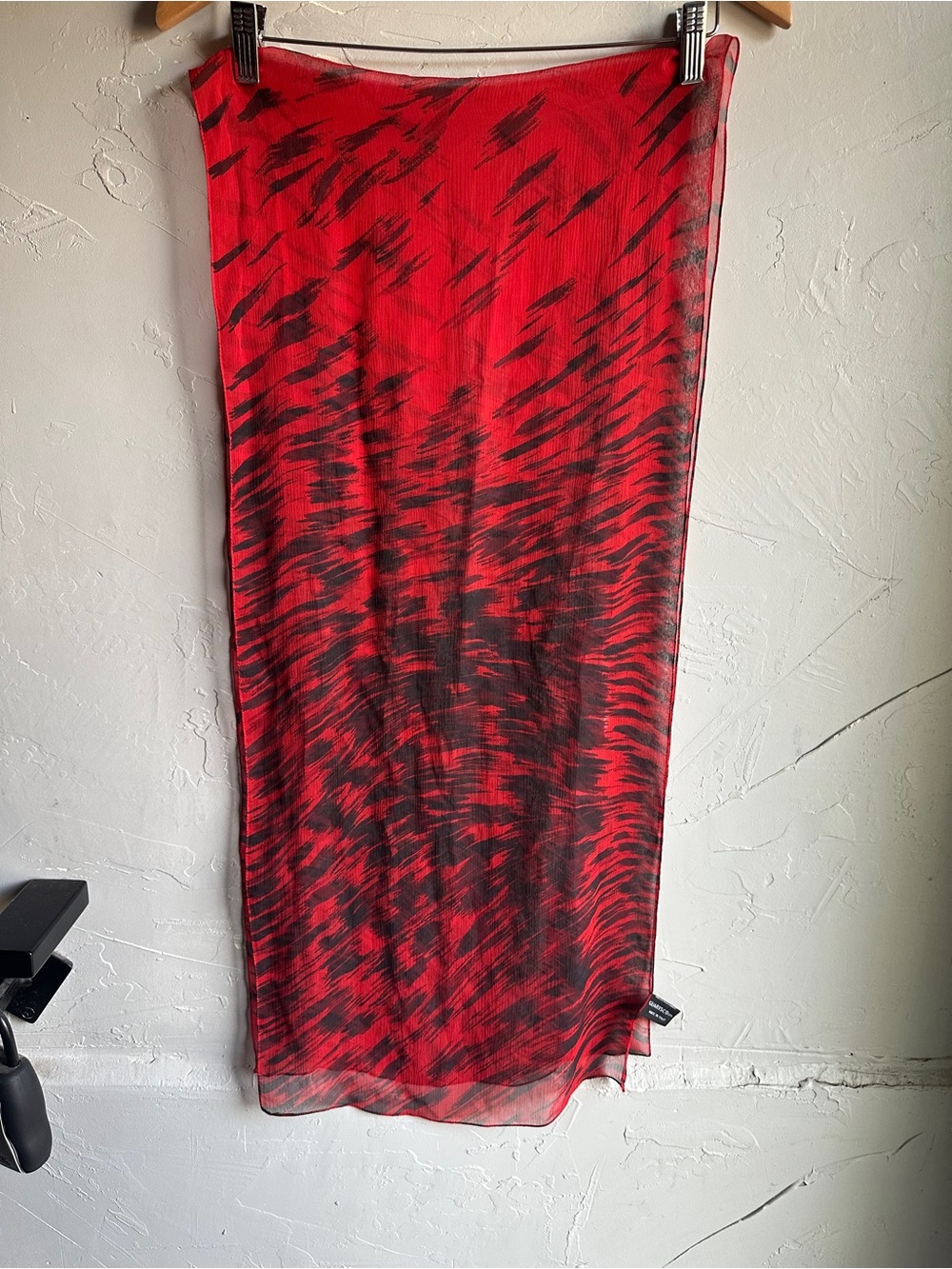 Guarisco Italy 100% Silk Red Animal Print Scarf 90s Designer Statement 70x15